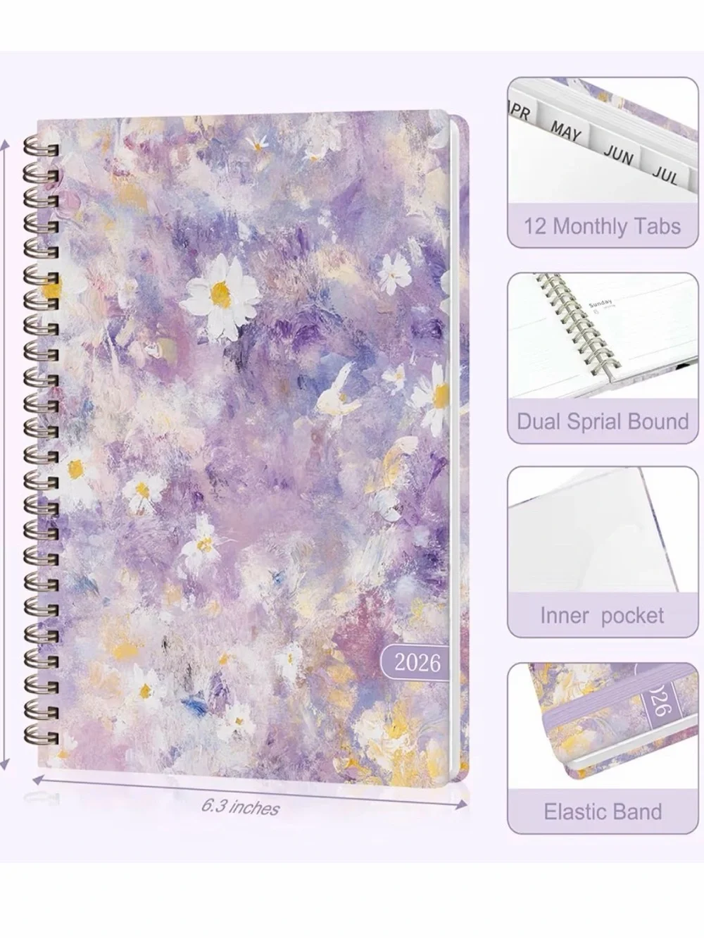 Lavender Floral Spiral Planner 2026